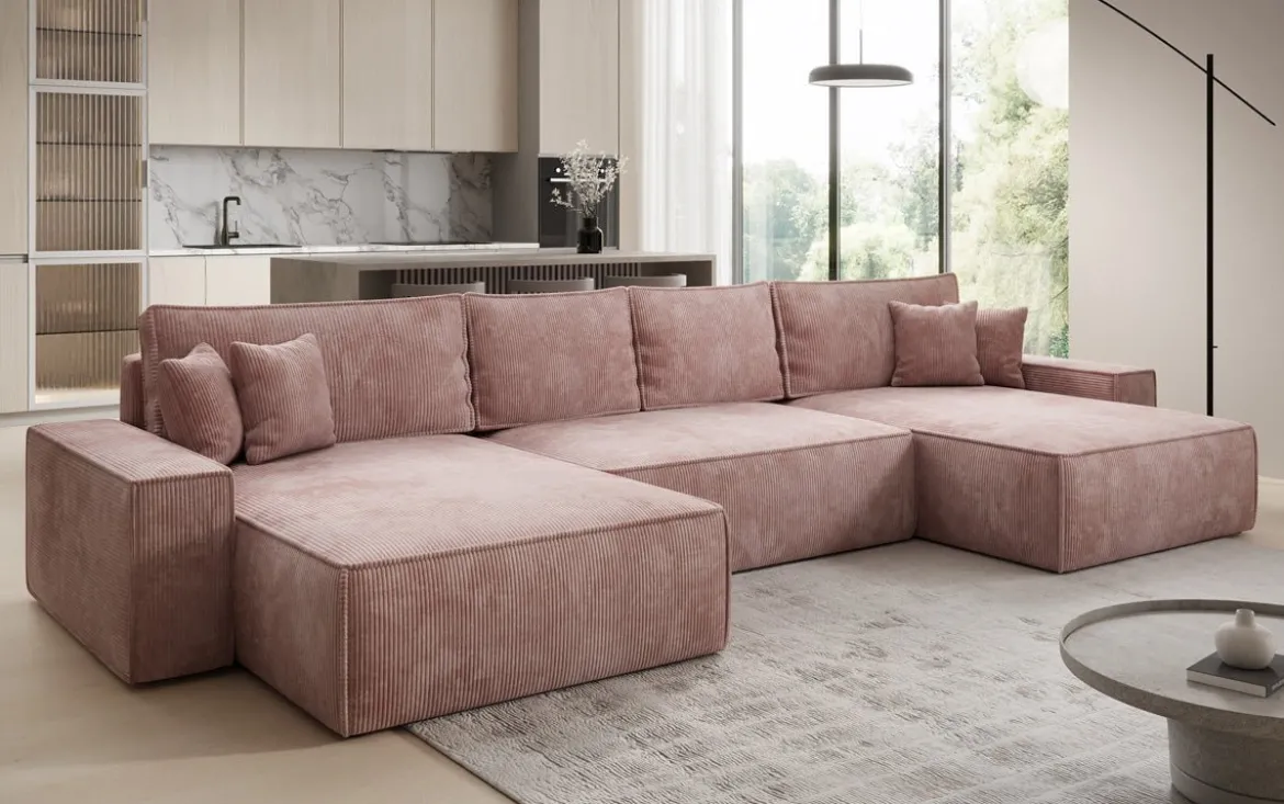 Designer Sofa Lunaro U mit Schlaffunktion und Stauraum in Cord