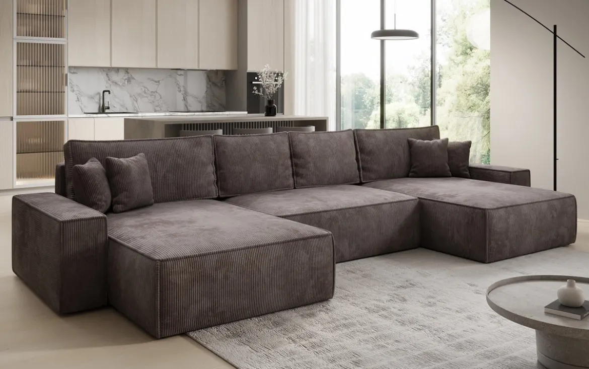 Designer Sofa Lunaro U mit Schlaffunktion und Stauraum in Cord