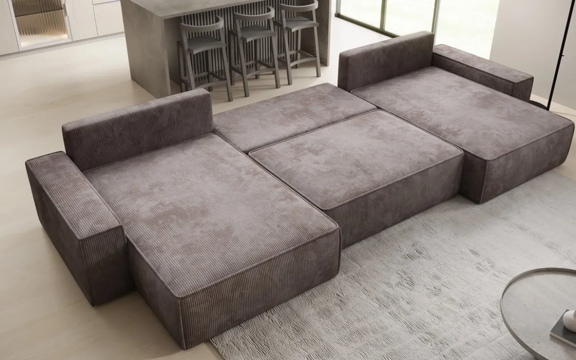 Designer Sofa Lunaro U mit Schlaffunktion und Stauraum in Cord