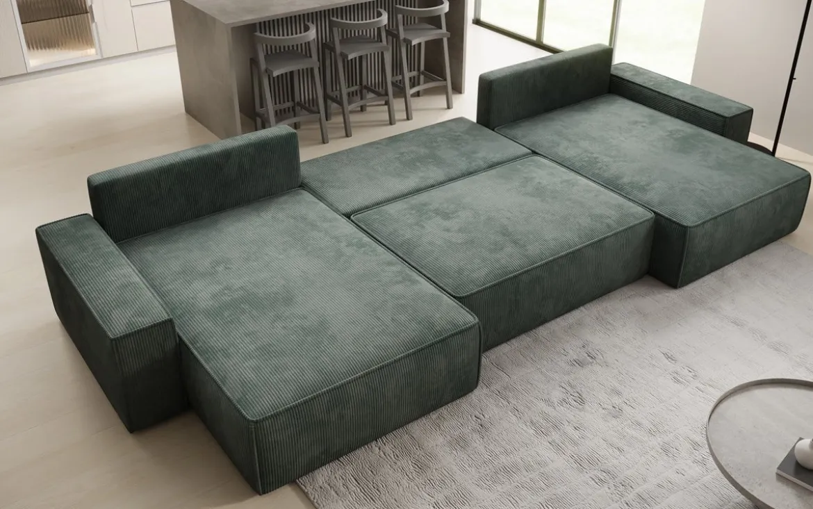 Designer Sofa Lunaro U mit Schlaffunktion und Stauraum in Cord