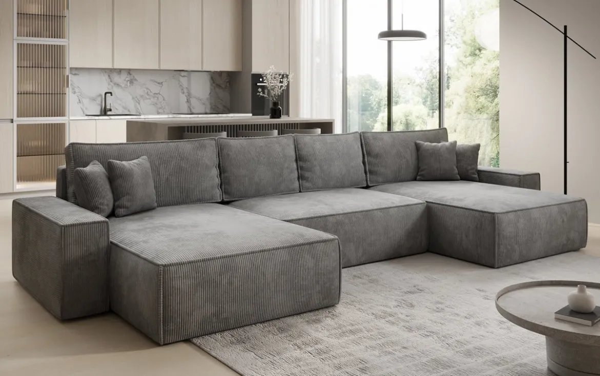 Designer Sofa Lunaro U mit Schlaffunktion und Stauraum in Cord