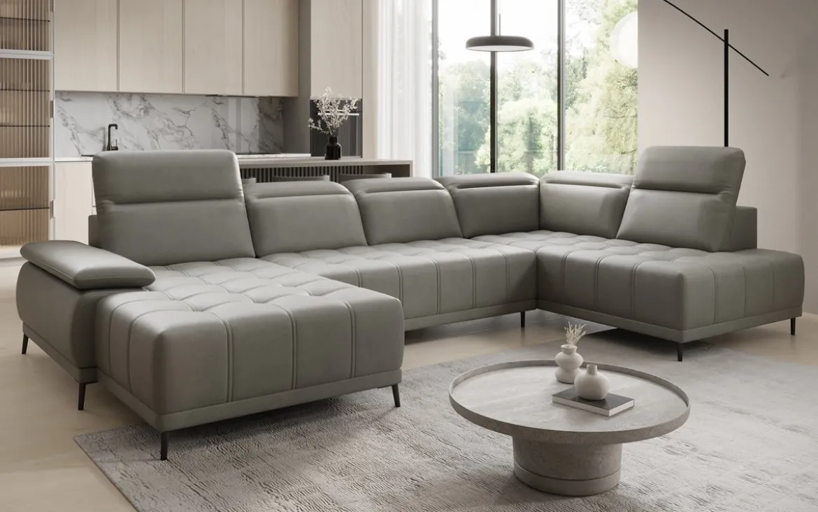 Designer Sofa Lyra U mit elektrischer Schlaffunktion in Echtleder