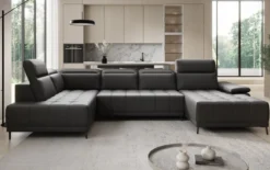 Designer Sofa Lyra U mit elektrischer Schlaffunktion in Echtleder