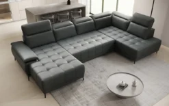 Designer Sofa Lyra U mit elektrischer Schlaffunktion in Echtleder