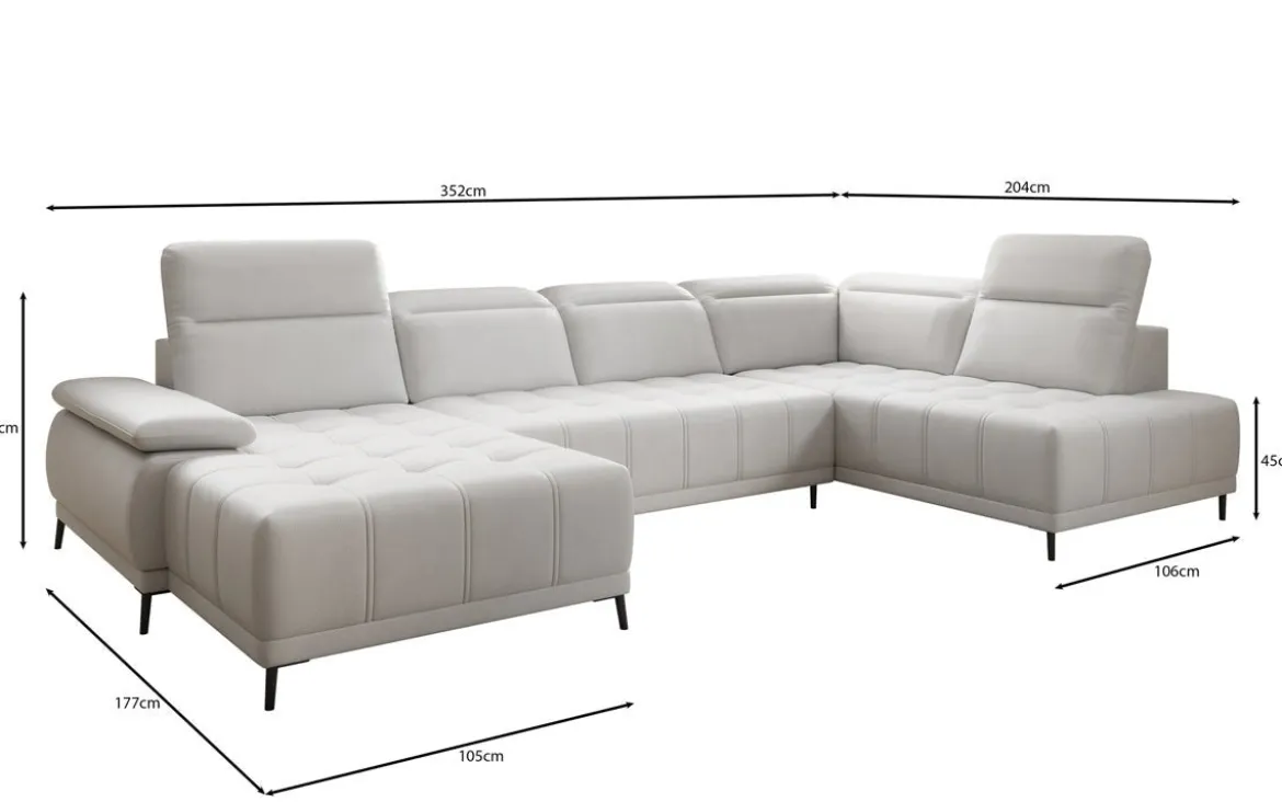Designer Sofa Lyra U mit elektrischer Schlaffunktion in Echtleder