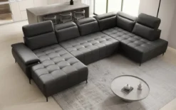 Designer Sofa Lyra U mit elektrischer Schlaffunktion in Echtleder