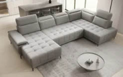 Designer Sofa Lyra U mit elektrischer Schlaffunktion in Echtleder