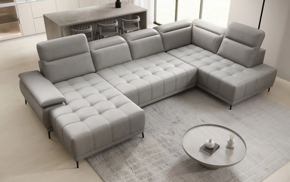 Designer Sofa Lyra U mit elektrischer Schlaffunktion in Echtleder