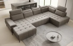 Designer Sofa Lyra U mit elektrischer Schlaffunktion in Echtleder