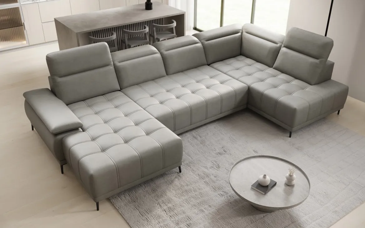 Designer Sofa Lyra U mit elektrischer Schlaffunktion in Echtleder