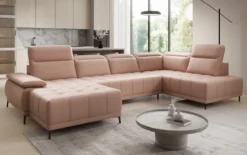 Designer Sofa Lyra U mit elektrischer Schlaffunktion in Echtleder