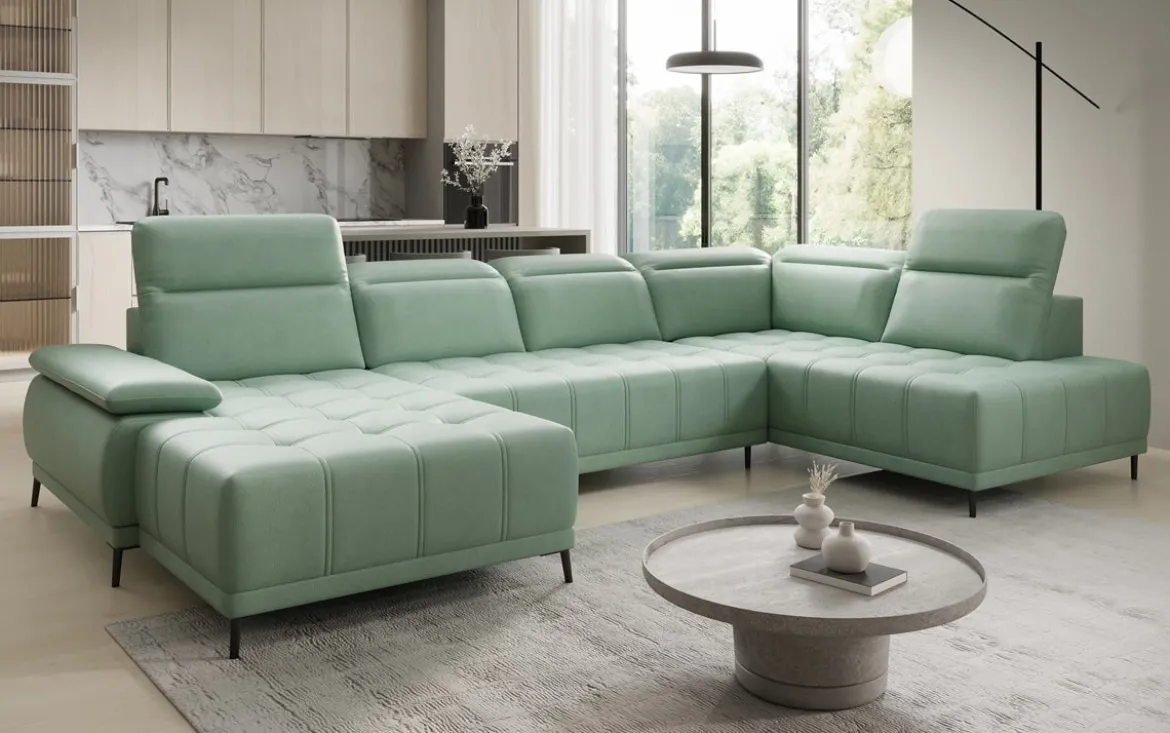 Designer Sofa Lyra U mit elektrischer Schlaffunktion in Echtleder