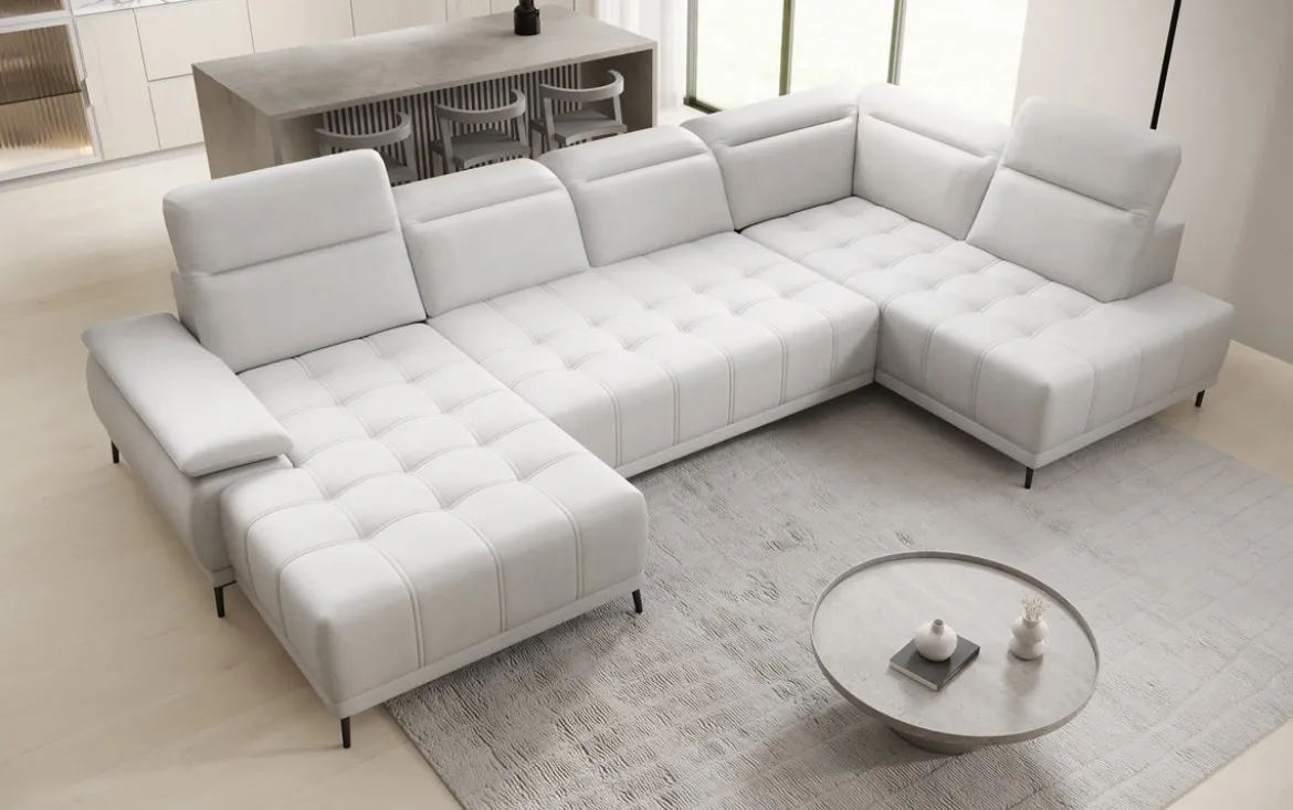 Designer Sofa Lyra U mit elektrischer Schlaffunktion in Echtleder