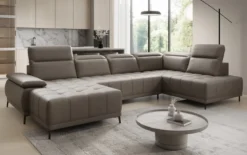 Designer Sofa Lyra U mit elektrischer Schlaffunktion in Echtleder