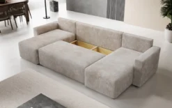 Designer Sofa Melva U mit Schlaf- und Klappfunktion in Cord