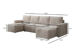 Designer Sofa Melva U mit Schlaf- und Klappfunktion in Cord