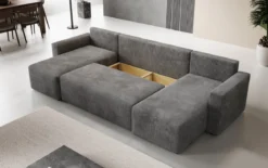 Designer Sofa Melva U mit Schlaf- und Klappfunktion in Cord