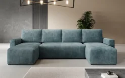 Designer Sofa Melva U mit Schlaf- und Klappfunktion in Cord