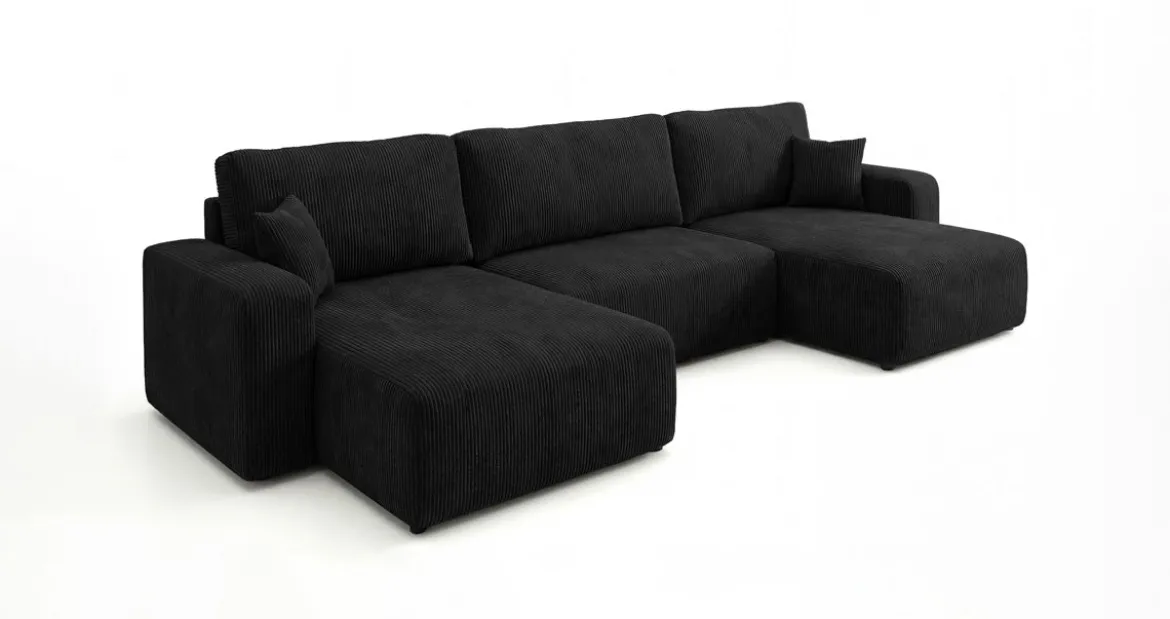 Designer Sofa Noma U mit Schlaffunktion und Stauraum in Cord
