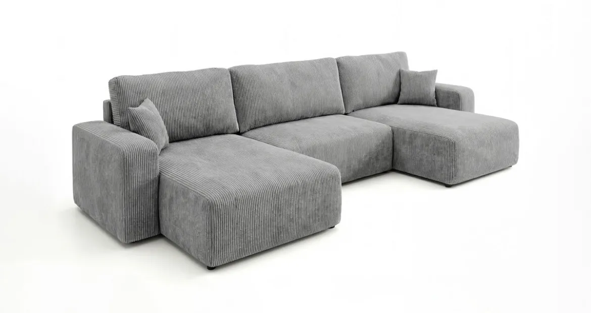 Designer Sofa Noma U mit Schlaffunktion und Stauraum in Cord