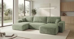 Designer Sofa Noma U mit Schlaffunktion und Stauraum in Cord