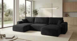 Designer Sofa Noma U mit Schlaffunktion und Stauraum in Cord