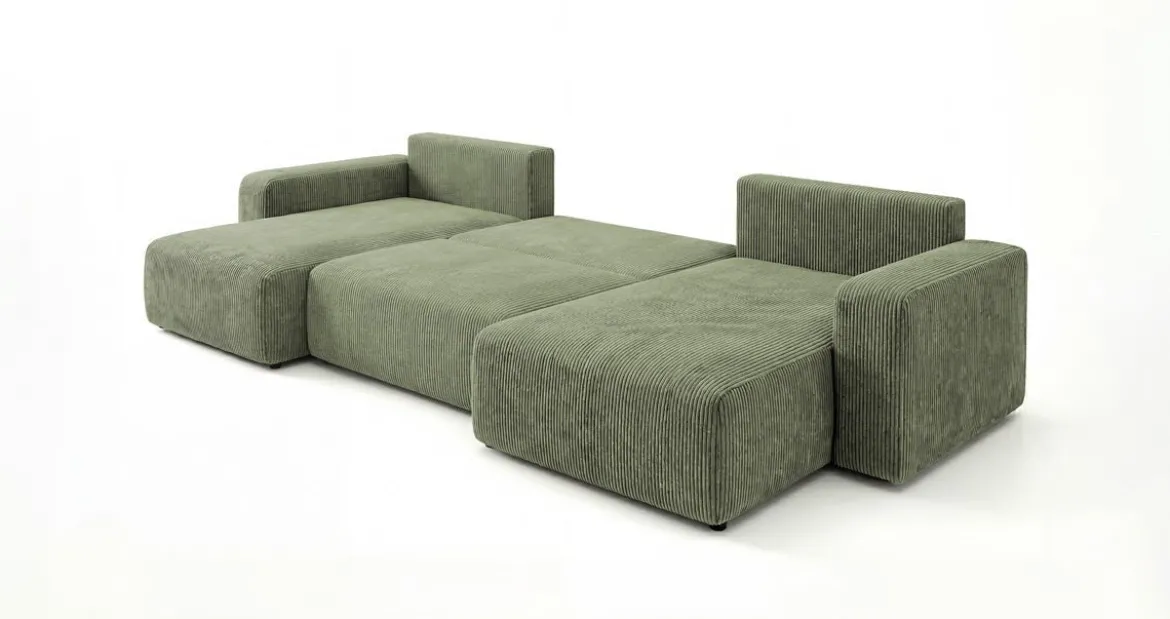 Designer Sofa Noma U mit Schlaffunktion und Stauraum in Cord