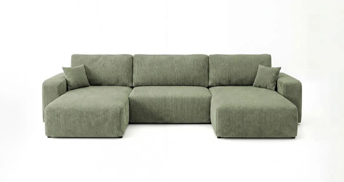 Designer Sofa Noma U mit Schlaffunktion und Stauraum in Cord