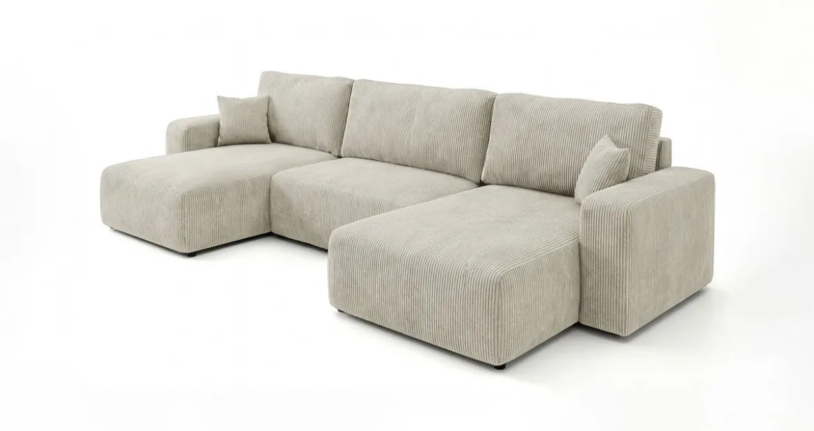 Designer Sofa Noma U mit Schlaffunktion und Stauraum in Cord