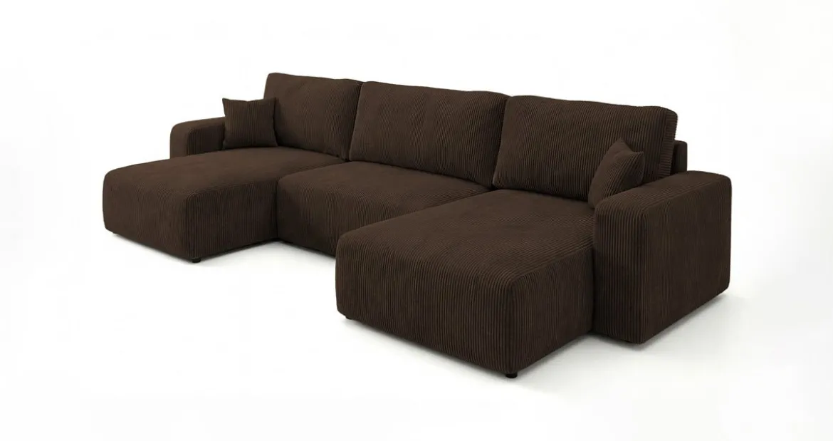 Designer Sofa Noma U mit Schlaffunktion und Stauraum in Cord