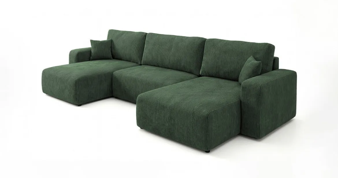 Designer Sofa Noma U mit Schlaffunktion und Stauraum in Cord