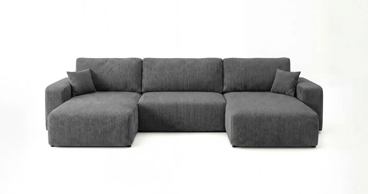 Designer Sofa Noma U mit Schlaffunktion und Stauraum in Cord