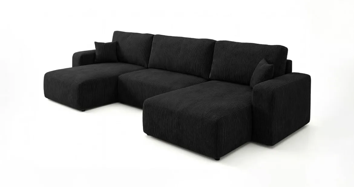 Designer Sofa Noma U mit Schlaffunktion und Stauraum in Cord
