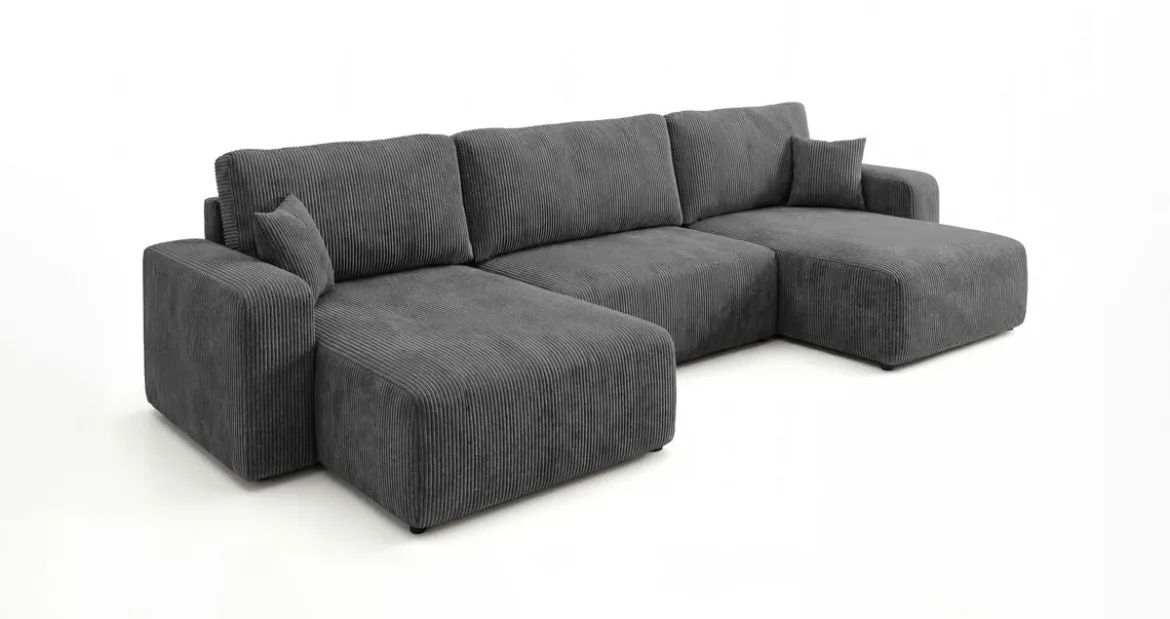 Designer Sofa Noma U mit Schlaffunktion und Stauraum in Cord