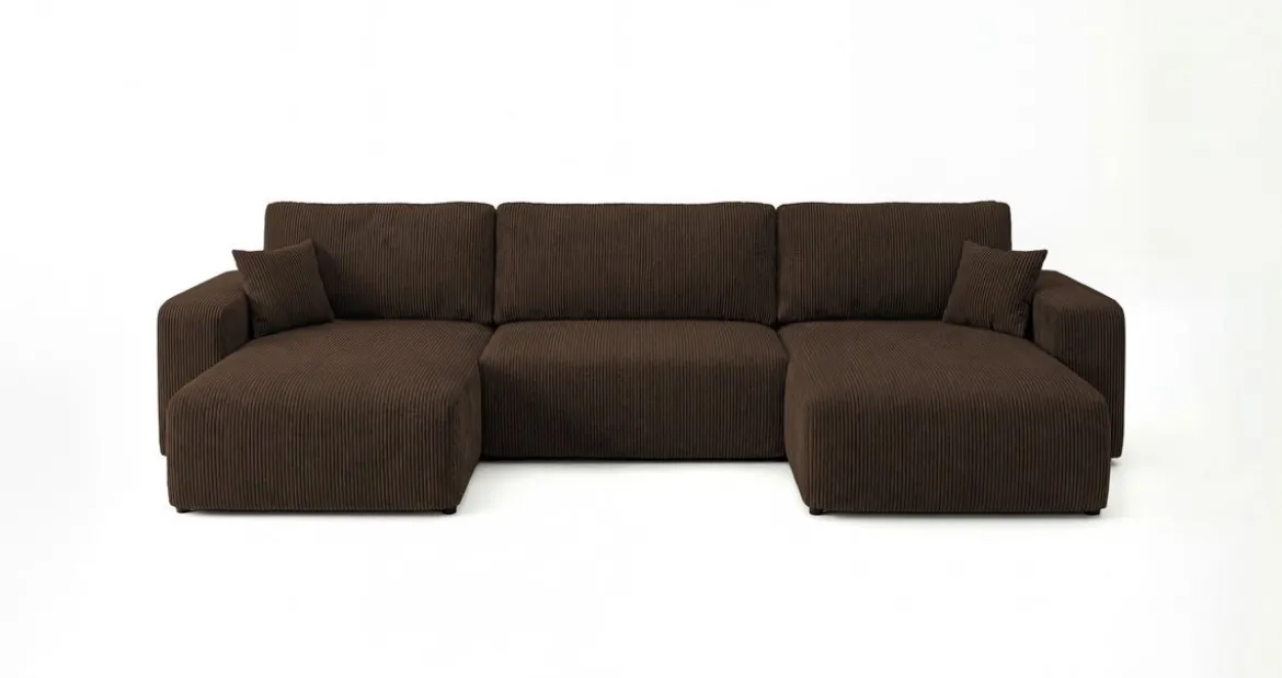 Designer Sofa Noma U mit Schlaffunktion und Stauraum in Cord