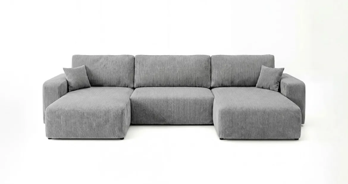 Designer Sofa Noma U mit Schlaffunktion und Stauraum in Cord