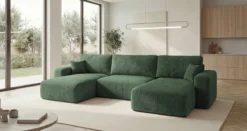 Designer Sofa Noma U mit Schlaffunktion und Stauraum in Cord