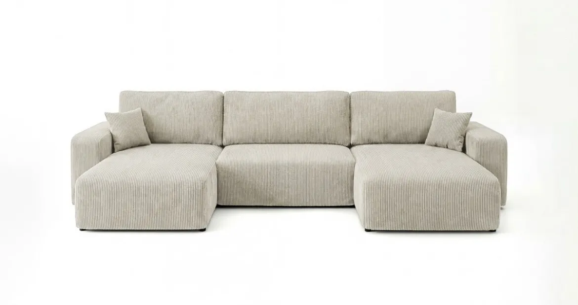 Designer Sofa Noma U mit Schlaffunktion und Stauraum in Cord