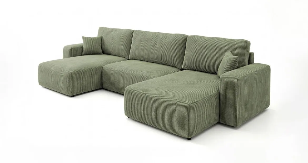 Designer Sofa Noma U mit Schlaffunktion und Stauraum in Cord