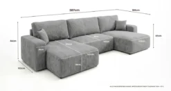 Designer Sofa Noma U mit Schlaffunktion und Stauraum in Cord