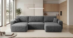 Designer Sofa Noma U mit Schlaffunktion und Stauraum in Cord