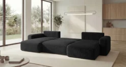 Designer Sofa Noma U mit Schlaffunktion und Stauraum in Cord