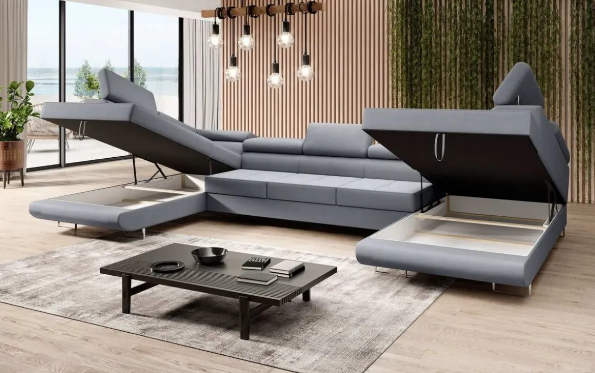 Designer Sofa Positano mit Schlaf- und Klappfunktion (Stoff)