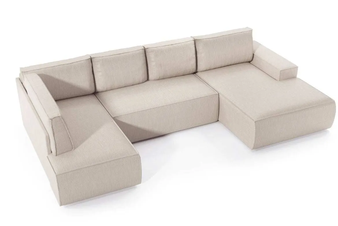 Designer Sofa Rondo Beige Cord mit Schlaffunktion