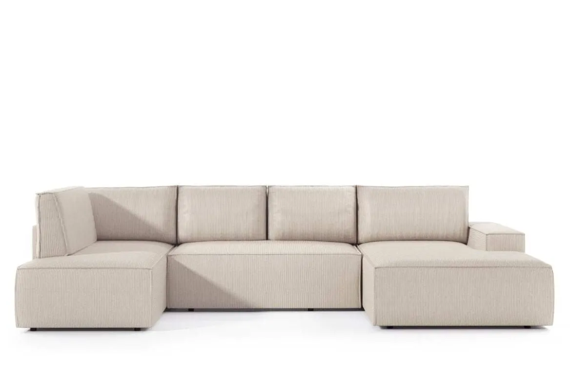 Designer Sofa Rondo Beige Cord mit Schlaffunktion