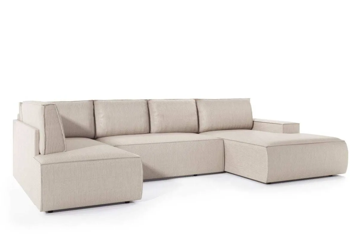 Designer Sofa Rondo Beige Cord mit Schlaffunktion