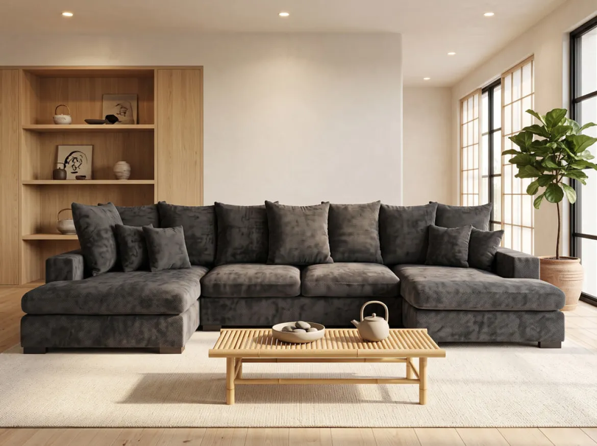 Designer Sofa Selena U mit Schlaffunktion in Strukturstoff