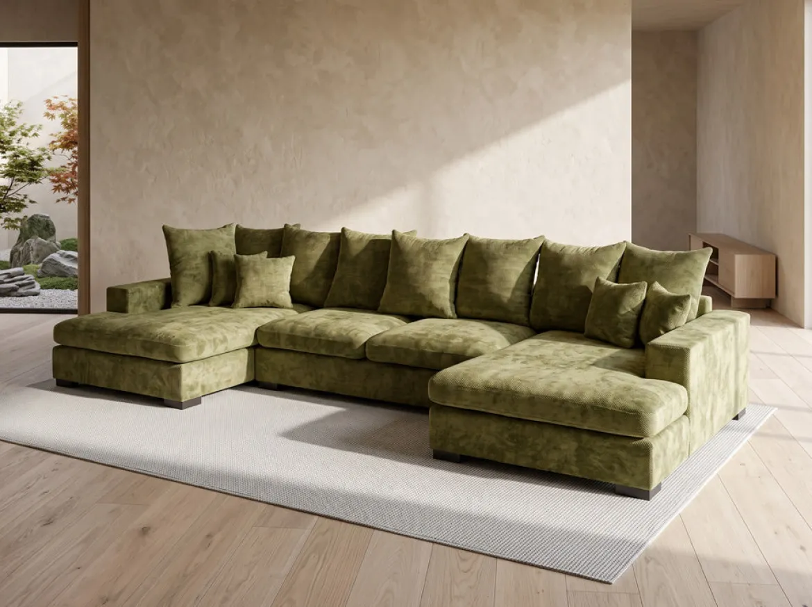Designer Sofa Selena U mit Schlaffunktion in Strukturstoff