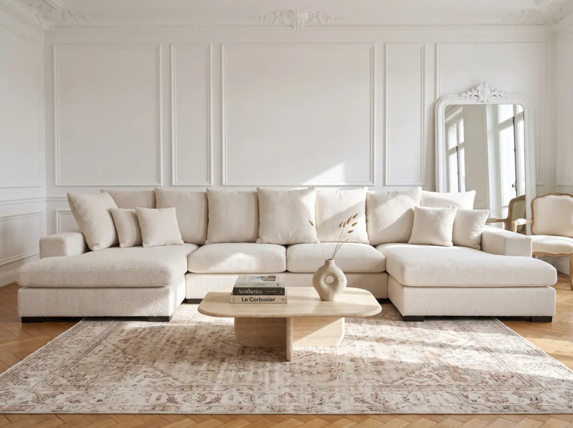 Designer Sofa Selena U mit Schlaffunktion in Strukturstoff