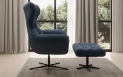 Designer Sofa-Sessel Aurelio inkl. Beistellhocker in Samt